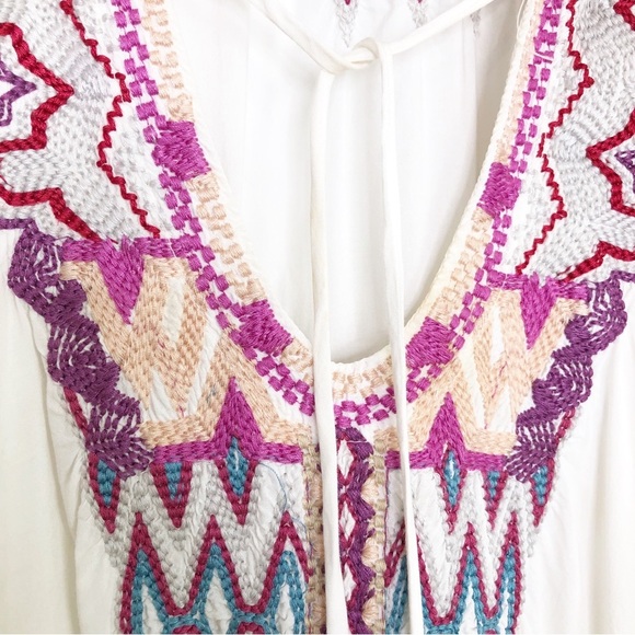 Johnnie Was Biya boHo embroidered tie front tunic top - Picture 14 of 15